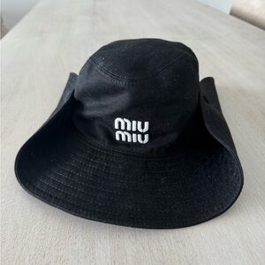 Miu Miu Black Bucket Hat with White Logo